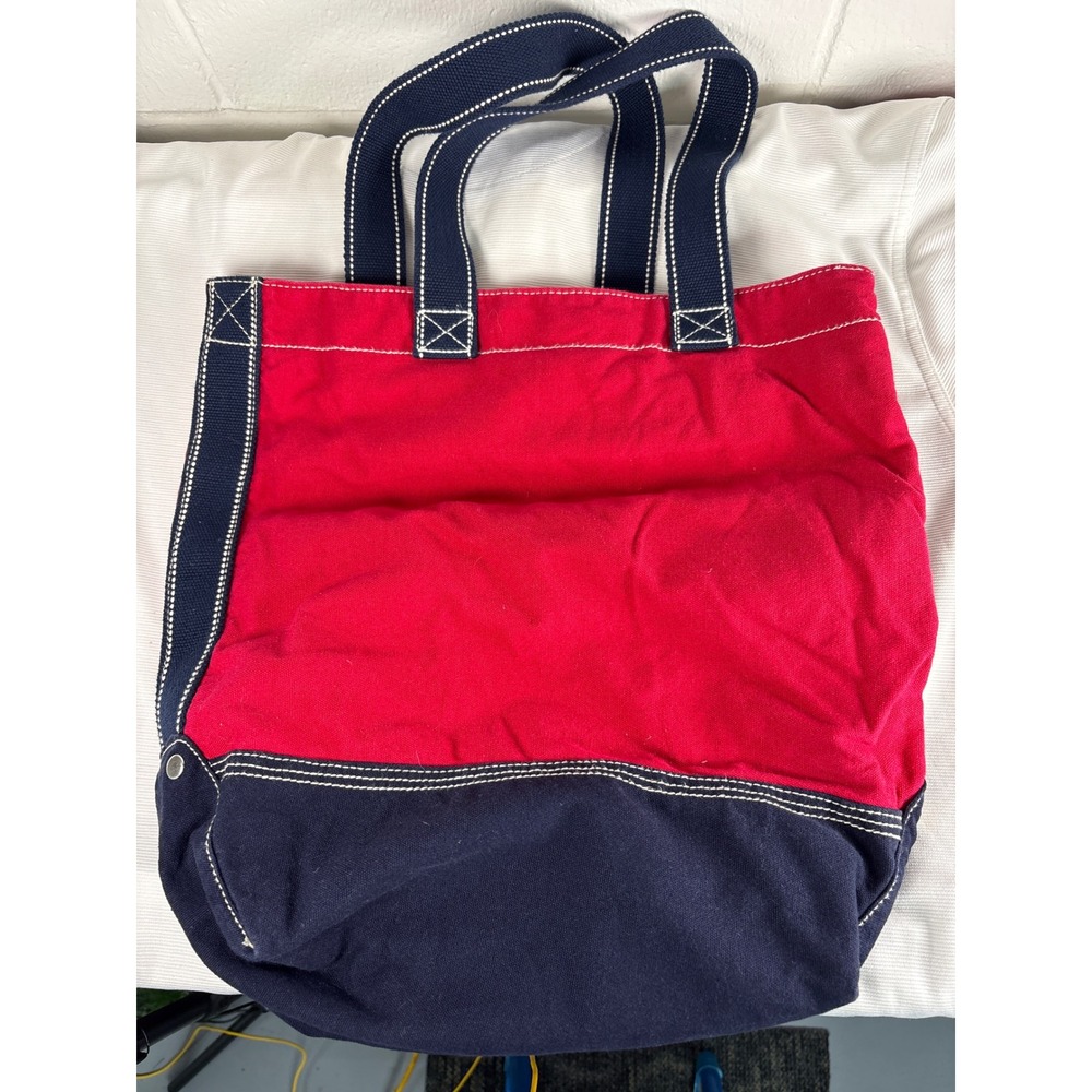American Eagle Outfitters Canvas Tote Bag Red Navy Blue Colorblock Eagle Logo